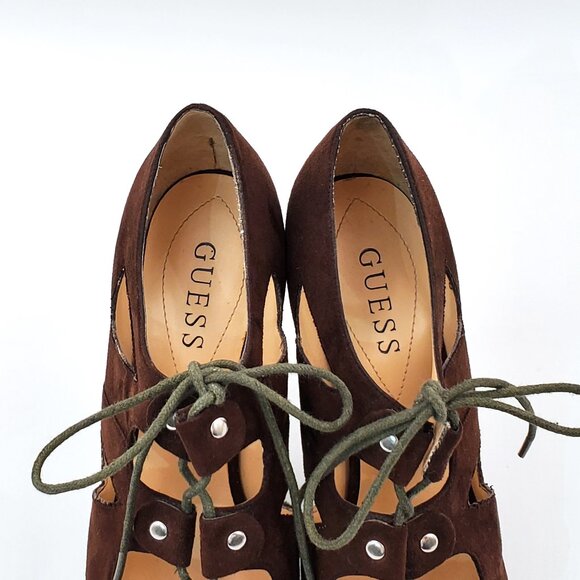 “GUESS” Brown Suede Lace-Up Platform Heels – 4 ½ Inch – Size 7 ½ M - Picture 4 of 8